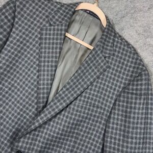 Hart Schaffner Marx Loro Piana Cashmere Blazer Mens 48L Gray Blue Check